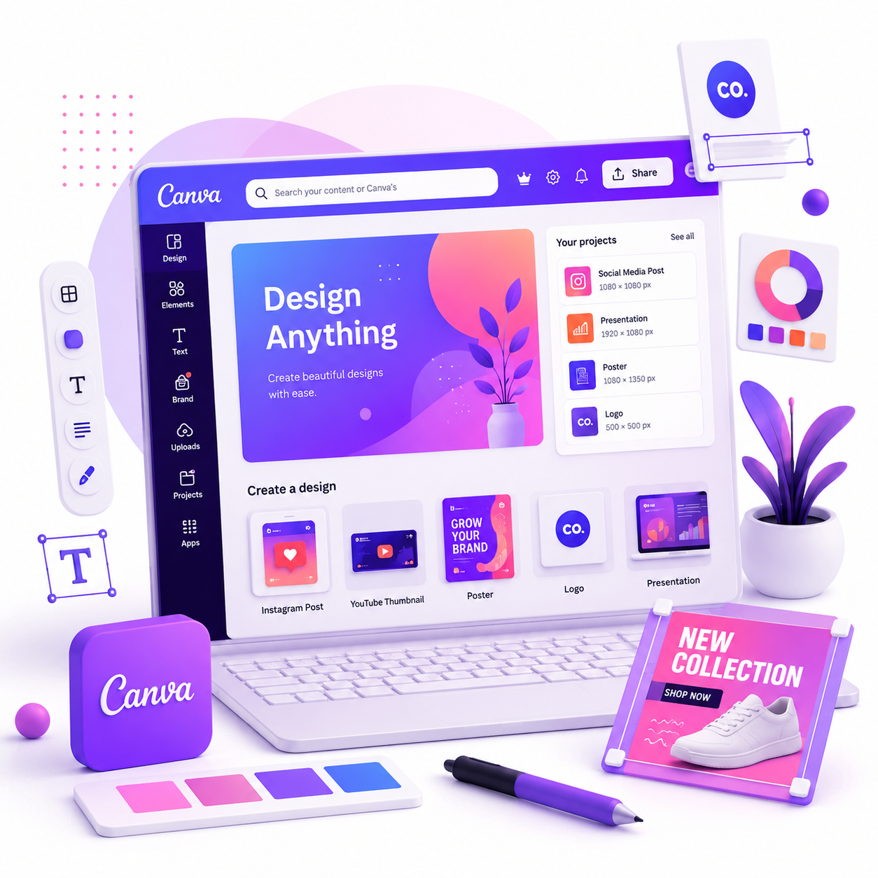 Canva design workspace illustration for marketing portfolio