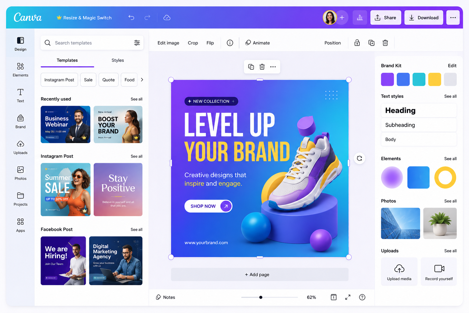 Digital marketing skills Canva design workspace illustration for portfolio website
